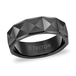 Tungsten Rings Zales Triton Men S 7 0mm Comfort Fit Faceted Wedding Band In Black Tungsten