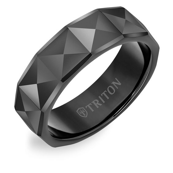 Triton 7.0mm Comfort-Fit Faceted Wedding Band in Black Tungsten