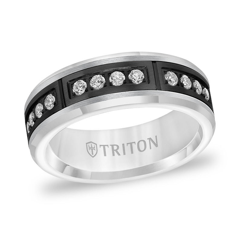 Triton Men's 3/8 CT. T.W. Diamond Wedding Band in Tungsten with Black PVD Plate