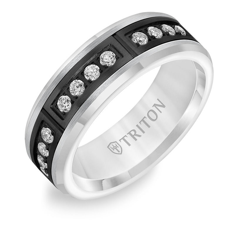 Triton Men's 3/8 CT. T.W. Diamond Wedding Band in Tungsten with Black PVD Plate