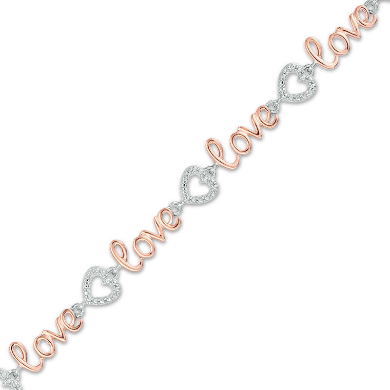 Diamond Accent "love" Heart Bracelet in Sterling Silver and 10K Rose Gold Plate - 7.25"