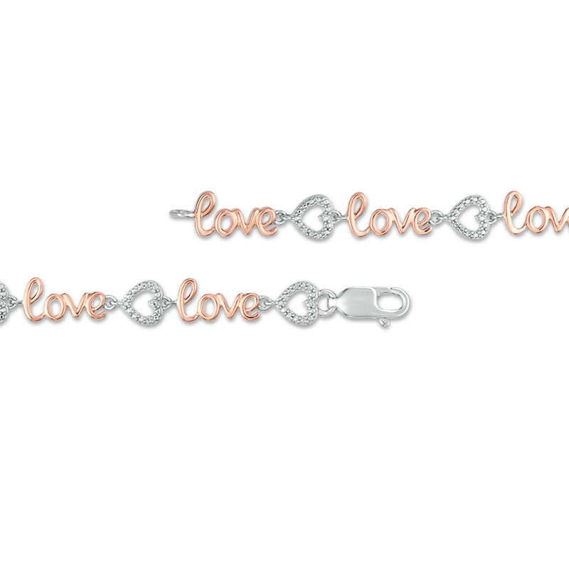 Diamond Accent "love" Heart Bracelet in Sterling Silver and 10K Rose Gold Plate - 7.25"