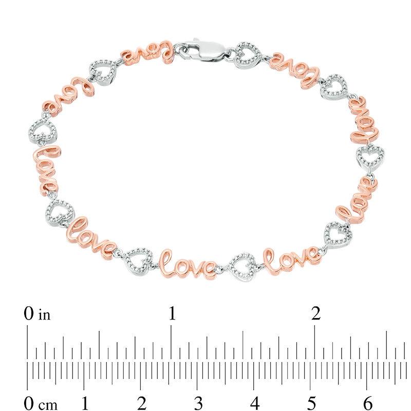 Diamond Accent "love" Heart Bracelet in Sterling Silver and 10K Rose Gold Plate - 7.25"