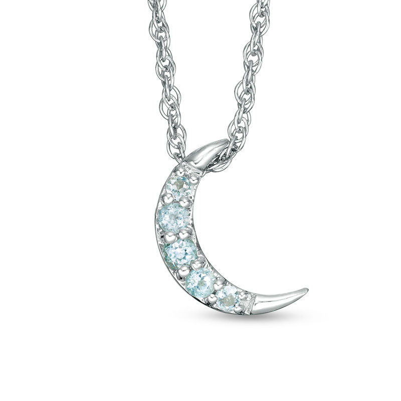 Main Image 1 of Aquamarine Crescent Moon Pendant in Sterling Silver
