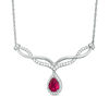 Thumbnail Image 0 of Pear-Shaped Lab-Created Ruby and White Sapphire Braided Chevron Necklace in Sterling Silver