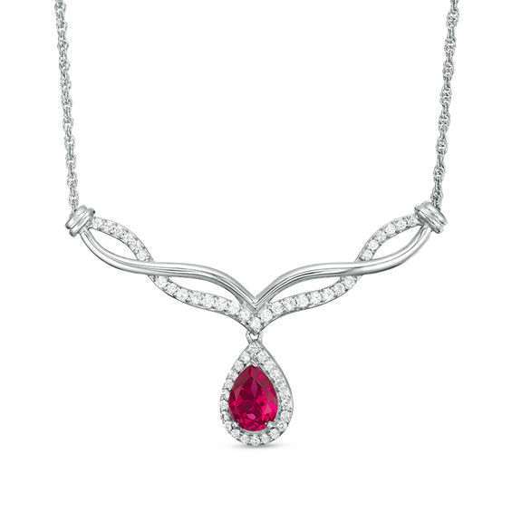 Pear-Shaped Lab-Created Ruby and White Sapphire Braided Chevron ...