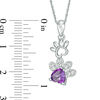 Thumbnail Image 1 of 6.0mm Heart-Shaped Amethyst and Lab-Created White Sapphire Paw Prints Pendant in Sterling Silver