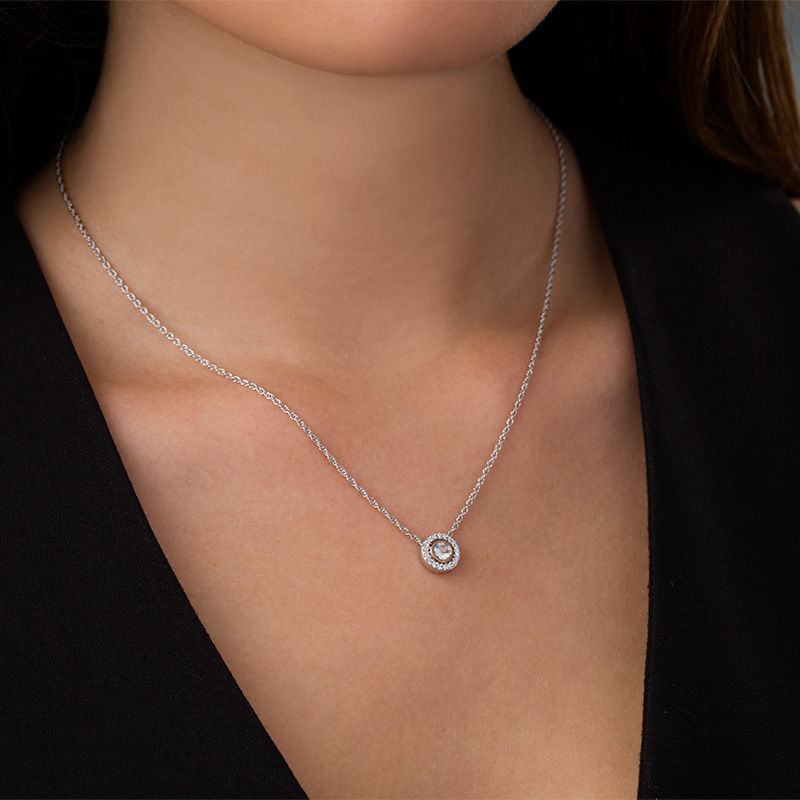 Aquamarine and 1 10 CT. T.W. Diamond Frame Pendant in Sterling