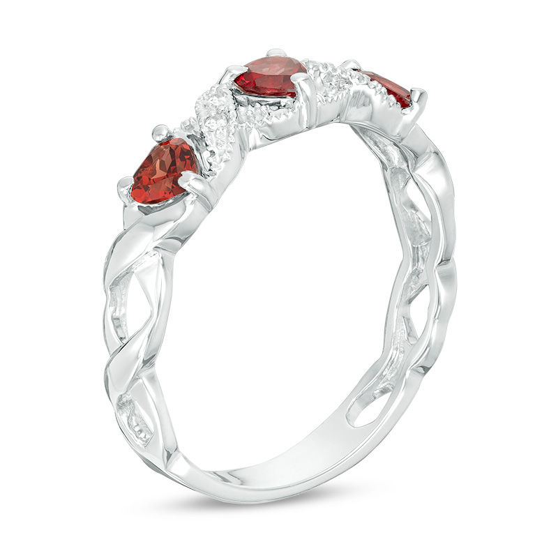 Heart-Shaped Garnet and Lab-Created White Sapphire Braided Vintage-Style Ring in Sterling Silver