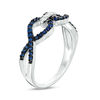 Thumbnail Image 2 of Lab-Created Blue and White Sapphire Interlocking Ring in Sterling Silver