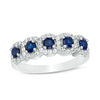 Thumbnail Image 1 of Lab-Created Blue and White Sapphire Frame Five Stone Ring in Sterling Silver