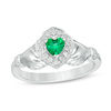 Thumbnail Image 1 of 4.0mm Heart-Shaped Lab-Created Emerald and White Sapphire Claddagh Ring in Sterling Silver
