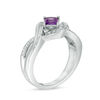 Thumbnail Image 2 of 4.0mm Princess-Cut Amethyst and 1/10 CT. T.W. Diamond Split Shank Ring in Sterling Silver