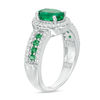 Thumbnail Image 2 of Oval Lab-Created Emerald and White Sapphire Frame Ring in Sterling Silver