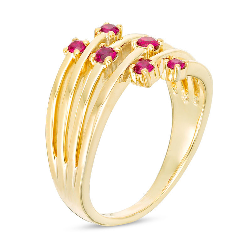 Main Image 2 of Lab-Created Ruby Zig-Zag Orbit Ring in Sterling Silver with 14K Gold Plate