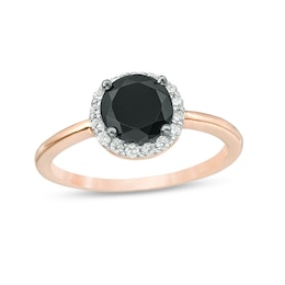 6.0mm Lab-Created Black Sapphire and 1/6 CT. T.W. Diamond Frame Ring in 10K Rose Gold