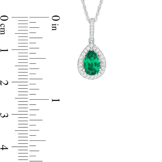Pear-Shaped Lab-Created Emerald and 1/8 CT. T.w. Diamond Frame Pendant in Sterling Silver