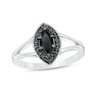 Thumbnail Image 1 of Marquise Lab-Created Black Sapphire and 1/10 CT. T.W. Black Diamond Frame Split Shank Ring in Sterling Silver