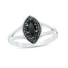 Thumbnail Image 0 of Marquise Lab-Created Black Sapphire and 1/10 CT. T.W. Black Diamond Frame Split Shank Ring in Sterling Silver