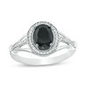 Thumbnail Image 1 of Oval Lab-Created Black Sapphire and 1/10 CT. T.W. Diamond Frame Triple Row Split Shank Ring in Sterling Silver