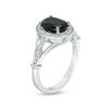 Thumbnail Image 2 of Oval Lab-Created Black Sapphire and 1/10 CT. T.W. Diamond Frame Triple Row Split Shank Ring in Sterling Silver