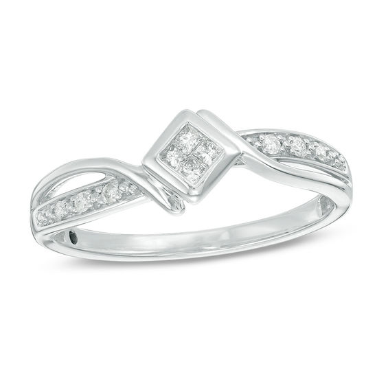 Cherished Promise Collection™ 1/8 CT. T.W. Quad Princess-Cut Diamond Bypass Promise Ring in 10K White Gold Cherished Promise Collection™ 1/8 CT. T.W. Quad Princess-Cut Diamond Bypass Promise Ring in 10K White Gold