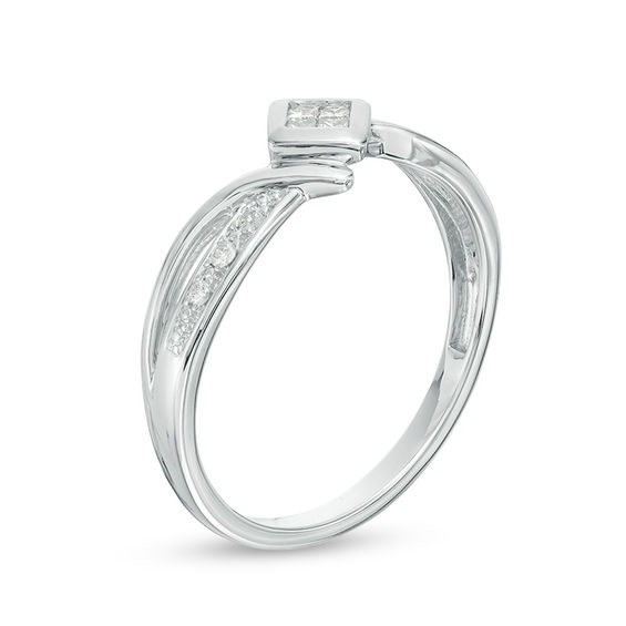 Cherished Promise Collection™ 1/8 CT. T.W. Quad Princess-Cut Diamond Bypass Promise Ring in 10K White Gold Cherished Promise Collection™ 1/8 CT. T.W. Quad Princess-Cut Diamond Bypass Promise Ring in 10K White Gold