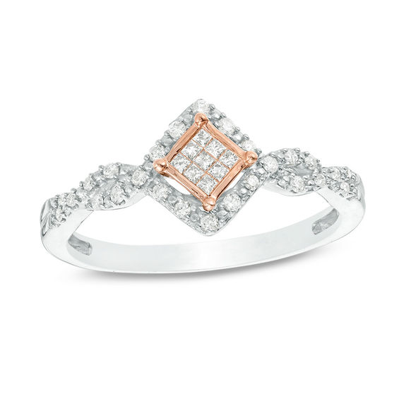 Cherished Promise Collectionâ¢ 1/5 CT. T.w. Princess-Cut Composite Diamond Frame Twist Promise Ring in 10K Two-Tone Gold