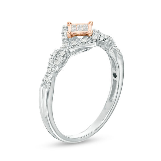 Cherished Promise Collectionâ¢ 1/5 CT. T.w. Princess-Cut Composite Diamond Frame Twist Promise Ring in 10K Two-Tone Gold