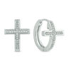 Thumbnail Image 1 of 1/6 CT. T.W. Diamond Cross Hoop Earrings in Sterling Silver