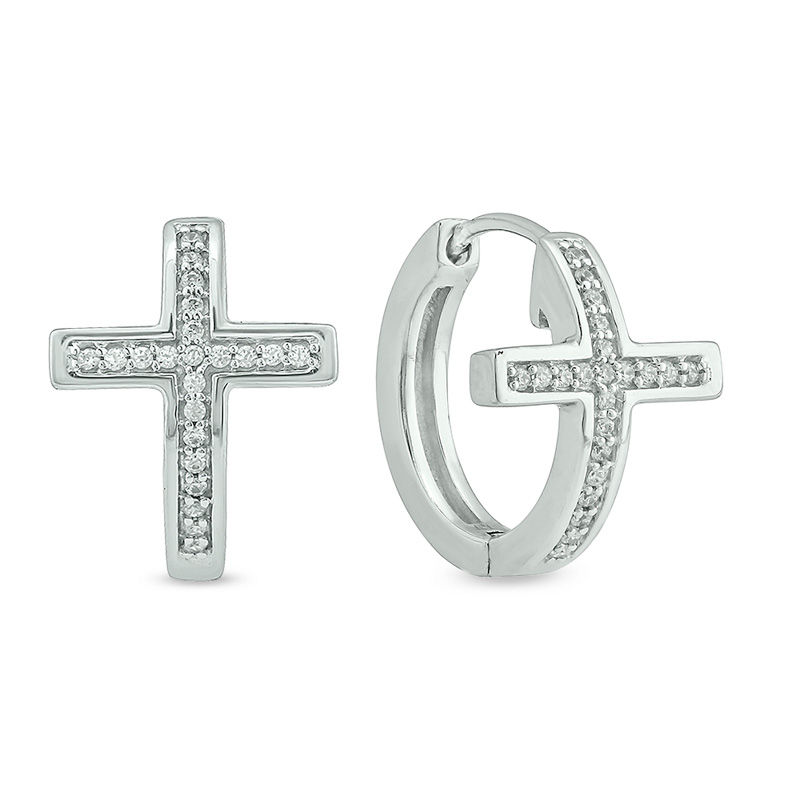 1/6 CT. T.W. Diamond Cross Hoop Earrings in Sterling Silver