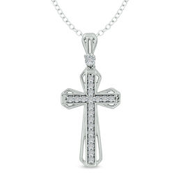 1/20 CT. T.W. Diamond Open Layered Cross Pendant in Sterling Silver