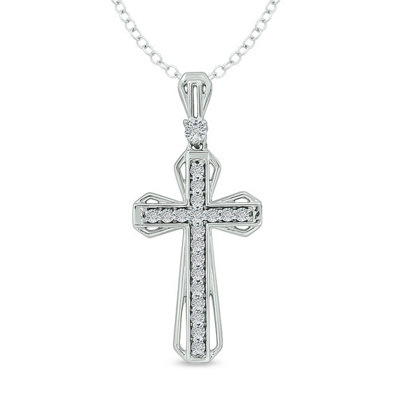 1/20 CT. T.w. Diamond Open Layered Cross Pendant in Sterling Silver