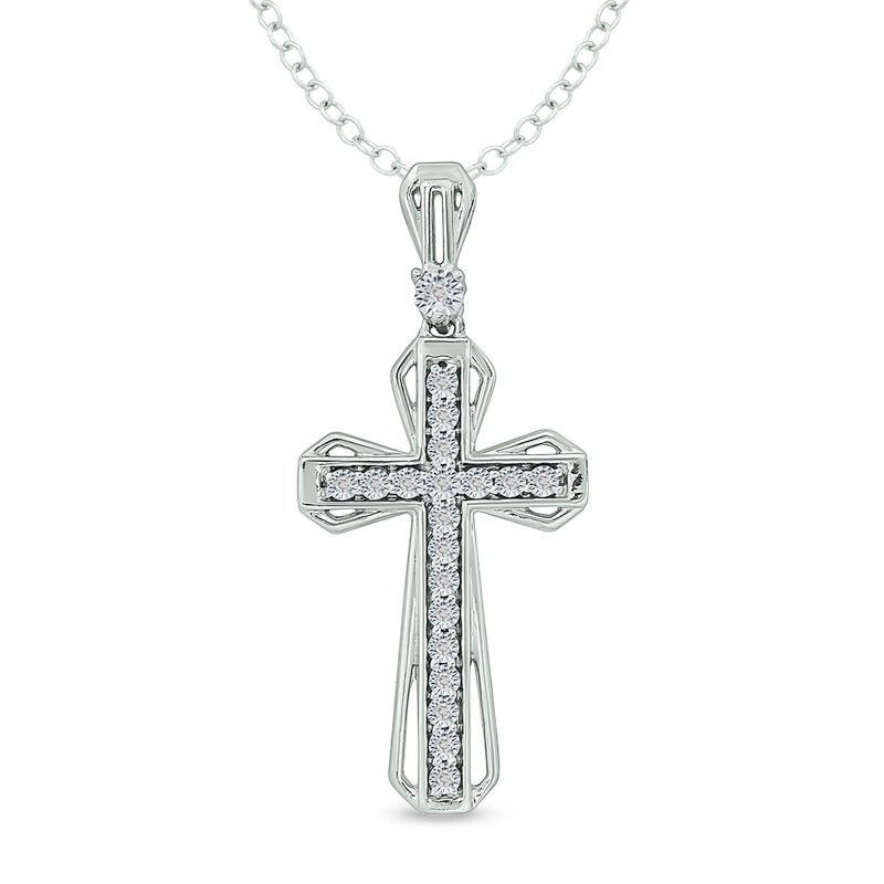Main Image 1 of 1/20 CT. T.W. Diamond Open Layered Cross Pendant in Sterling Silver