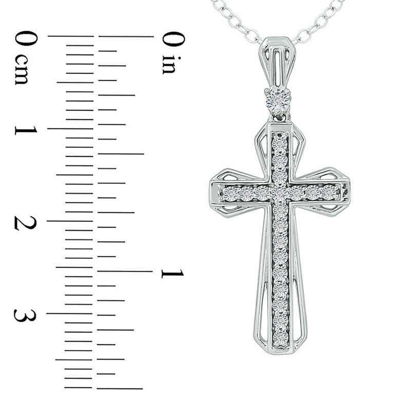 Main Image 2 of 1/20 CT. T.W. Diamond Open Layered Cross Pendant in Sterling Silver