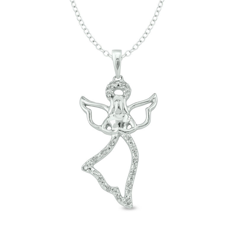 1 20 Ct T W Diamond Angel Pendant In Sterling Silver T W Diamond Angel Pendant In Sterling Silver