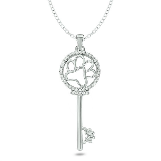 1/10 CT. T.w. Diamond Paw Print-Top Key Vintage-Style Pendant in Sterling Silver