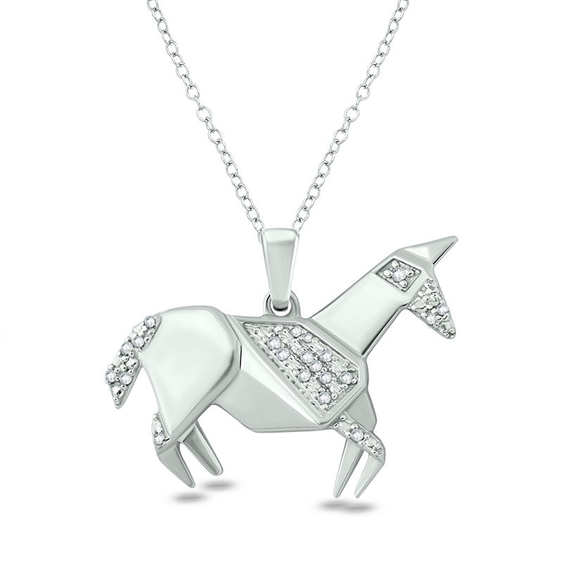 1/20 CT. T.W. Diamond Origami Horse Pendant in Sterling Silver