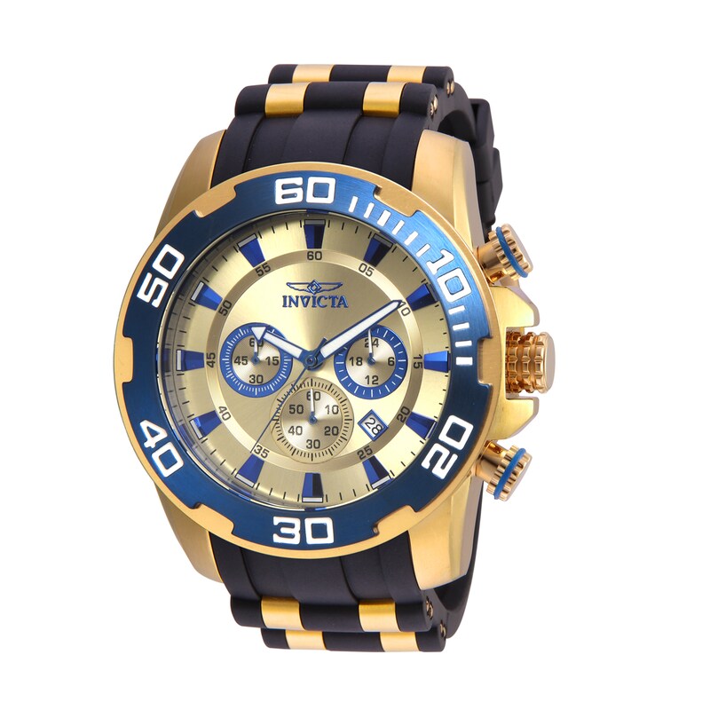 Main Image 1 of Men's Invicta Pro Diver Chronograph Gold-Tone Strap Watch with Gold-Tone Dial (Model: 22343)