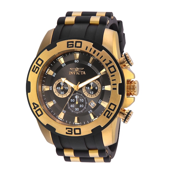 Men's Invicta Pro Diver Chronograph Gold-Tone Strap Watch with Grey Dial (Model: 22344)