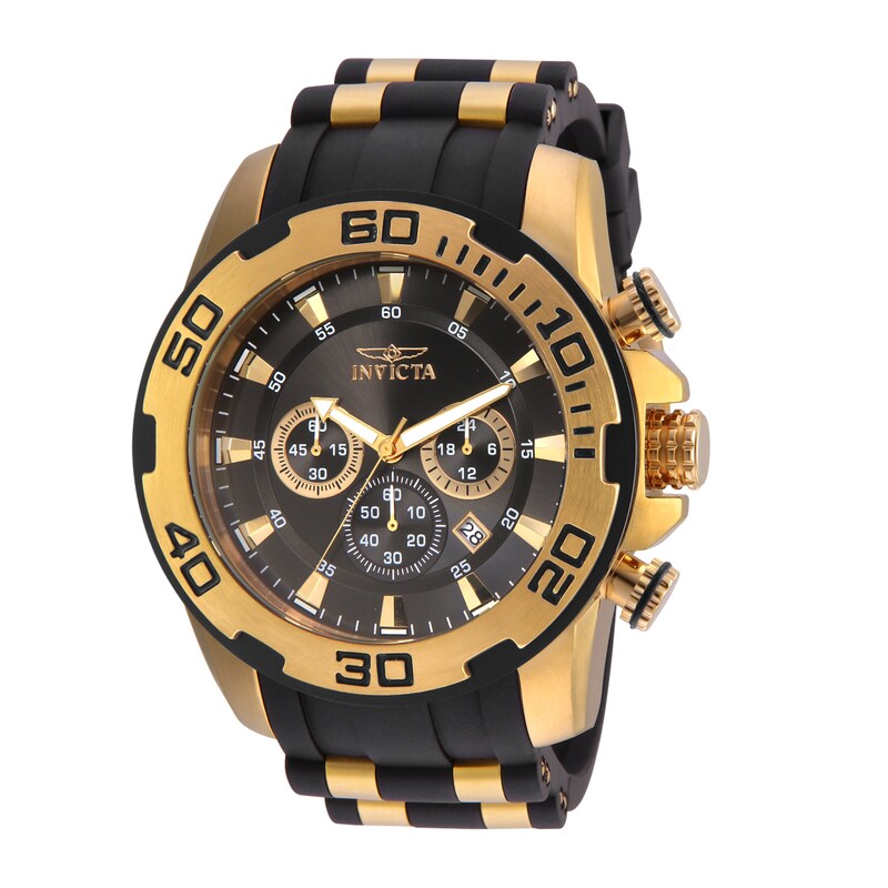 Men's Invicta Pro Diver Chronograph Gold-Tone Strap Watch with Grey Dial (Model: 22344)