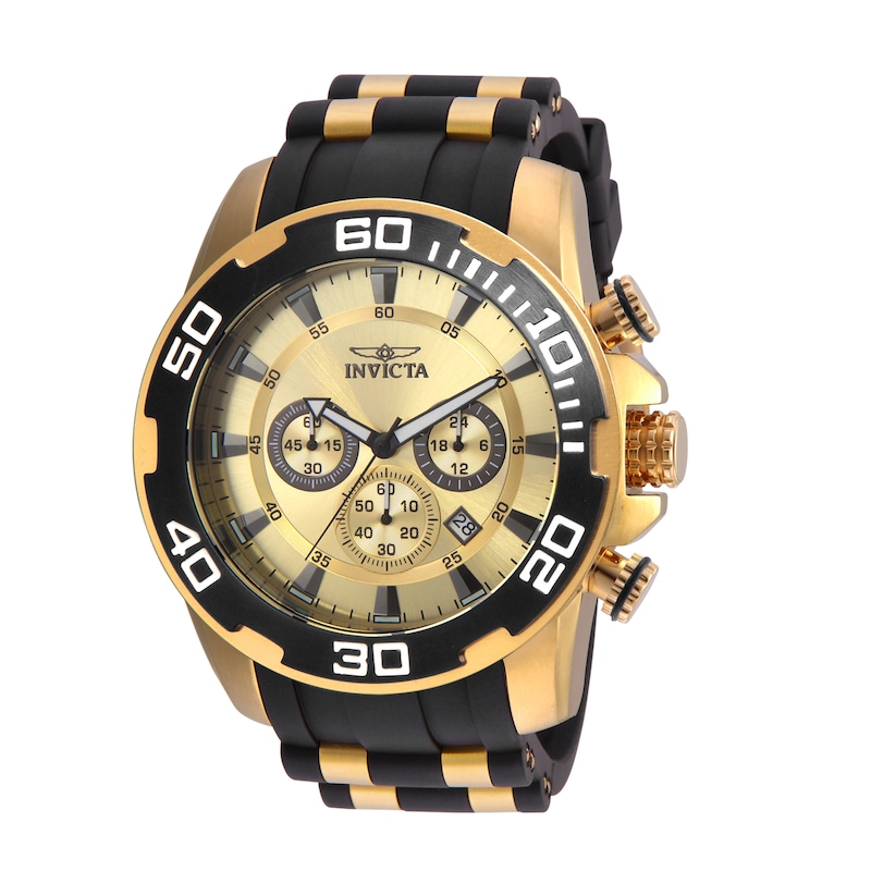 Main Image 1 of Men's Invicta Pro Diver Chronograph Gold-Tone Strap Watch with Gold-Tone Dial (Model: 22346)