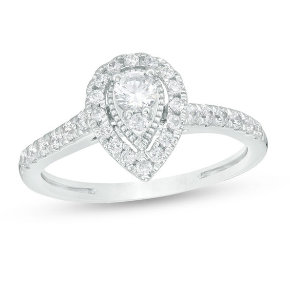 1/2 CT. T.W. Diamond Pear-Shaped Frame Vintage-Style Engagement Ring in ...