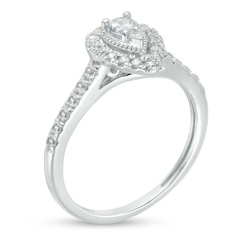 1/2 CT. T.W. Diamond Pear-Shaped Frame Vintage-Style Engagement Ring in 14K White Gold