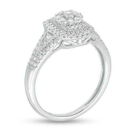 1/2 CT. T.W. Diamond Rectangle Frame V-Sides Vintage-Style Engagement Ring in 14K White Gold 1/2 CT. T.W. Diamond Rectangle Frame V-Sides Vintage-Style Engagement Ring in 14K White Gold