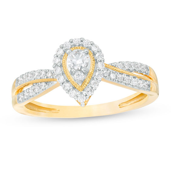 1/3 CT. T.W. Diamond Pear-Shaped Frame Vintage-Style Engagement Ring in 14K Gold 1/3 CT. T.W. Diamond Pear-Shaped Frame Vintage-Style Engagement Ring in 14K Gold