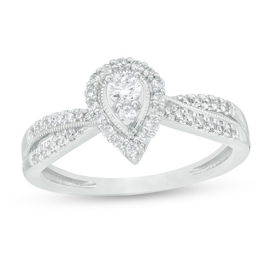 1/3 CT. T.w. Diamond Pear-Shaped Frame Vintage-Style Engagement Ring in 14K White Gold