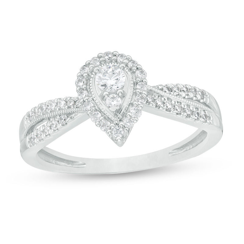 1/3 CT. T.W. Diamond Pear-Shaped Frame Vintage-Style Engagement Ring in 14K White Gold