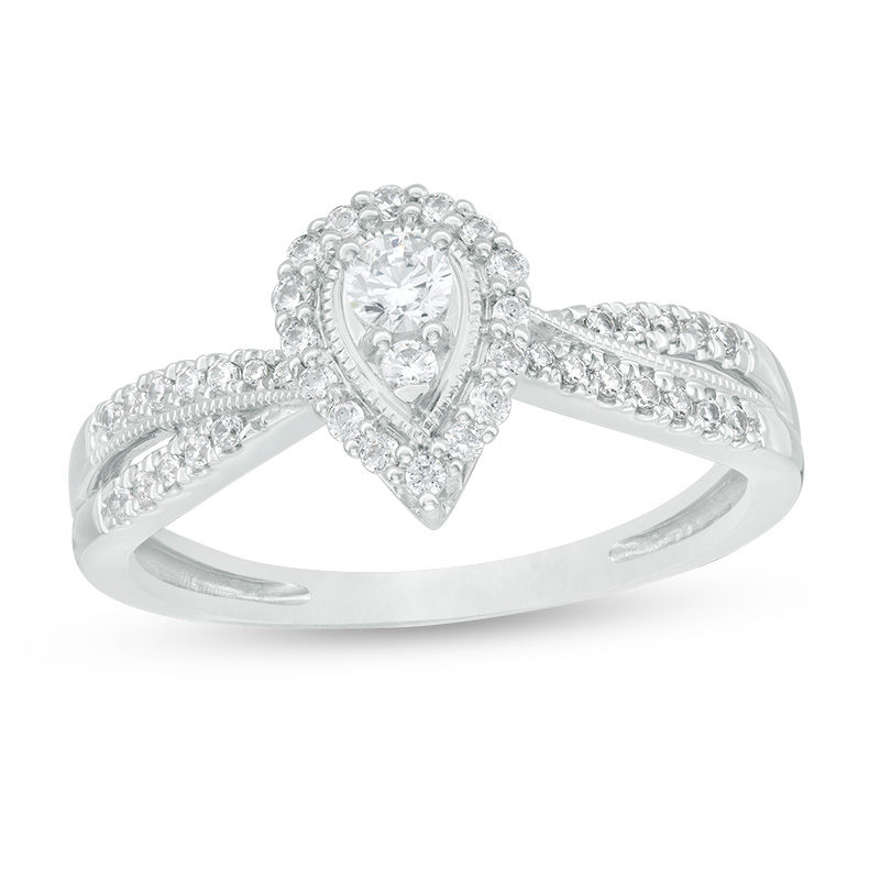 Main Image 1 of 1/3 CT. T.W. Diamond Pear-Shaped Frame Vintage-Style Engagement Ring in 14K White Gold