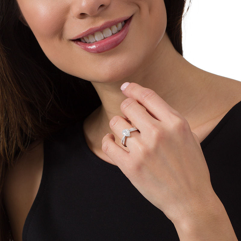 Main Image 2 of 1/3 CT. T.W. Diamond Pear-Shaped Frame Vintage-Style Engagement Ring in 14K White Gold